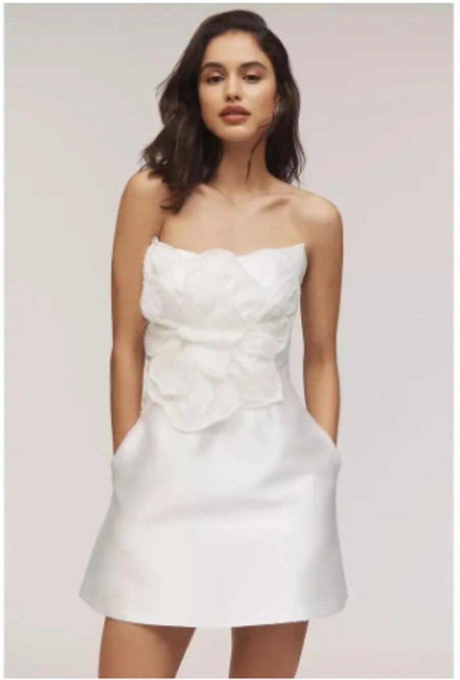 Watters Ivory Brie Strapless Embellished Pearl Floral Mini Dress 0 NWT